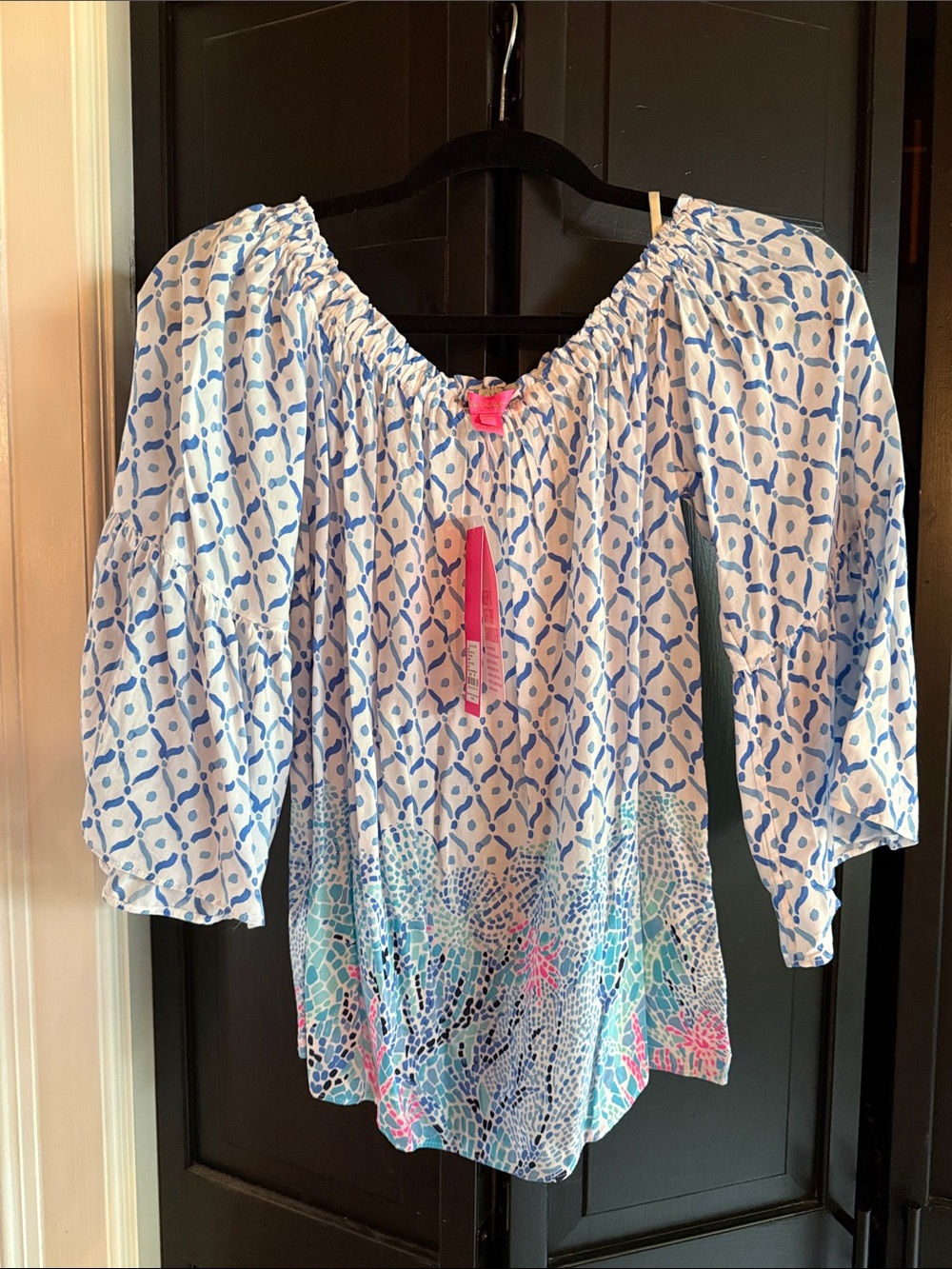NWT Lilly Pulitzer Blue Patterned Off-Shoulder Top